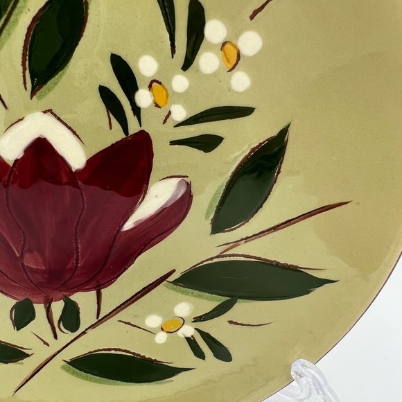Stangl Magnolia 8 Bread & Butter Plates Hand Painted Maroon Green Engobe 1953 - Picture 3 of 6